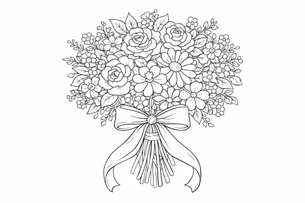 elegant floral bouquet coloring page for adults detailed botanical flower arrangement