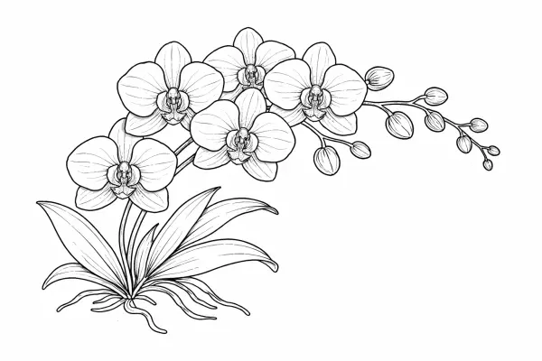 orchid bloom coloring page for adults elegant tropical orchid botanical illustration