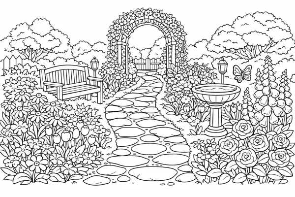 garden path with flowers coloring page for adults romantic flower garden scene