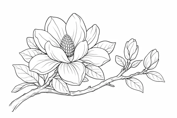 magnolia branch coloring page for adults elegant magnolia flower botanical art