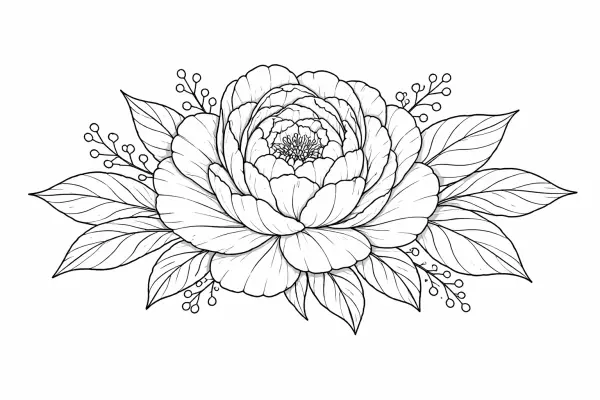 peony blossom coloring page for adults detailed layered peony petals botanical art