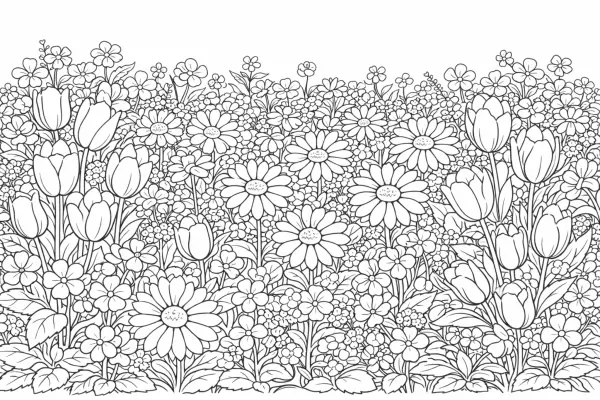 spring garden flowers coloring page for adults mixed spring floral illustration