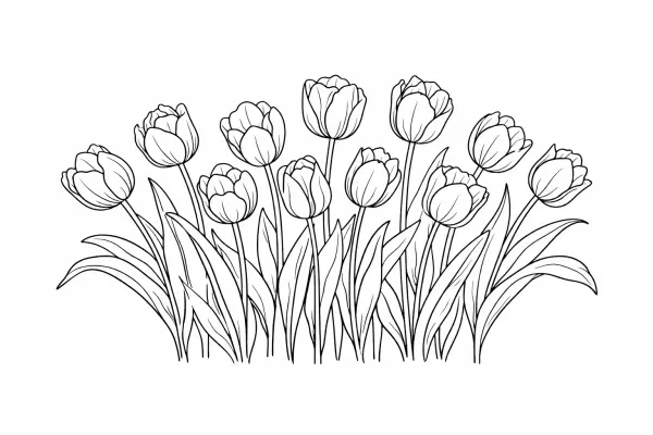 tulip arrangement coloring page for adults elegant spring tulip floral illustration