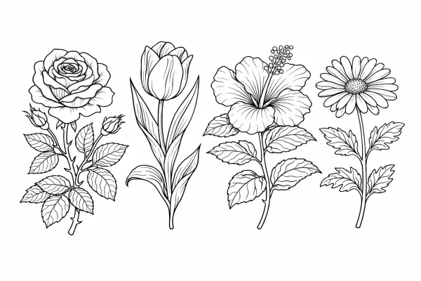 vintage botanical illustration coloring page for adults detailed floral plant study