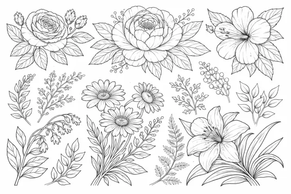 vintage botanical flower study coloring page for adults scientific floral illustration