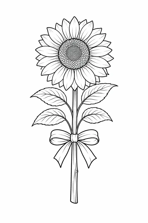 sunflower coloring page printable free for adults detailed sunflower with ribbon simple floral line art