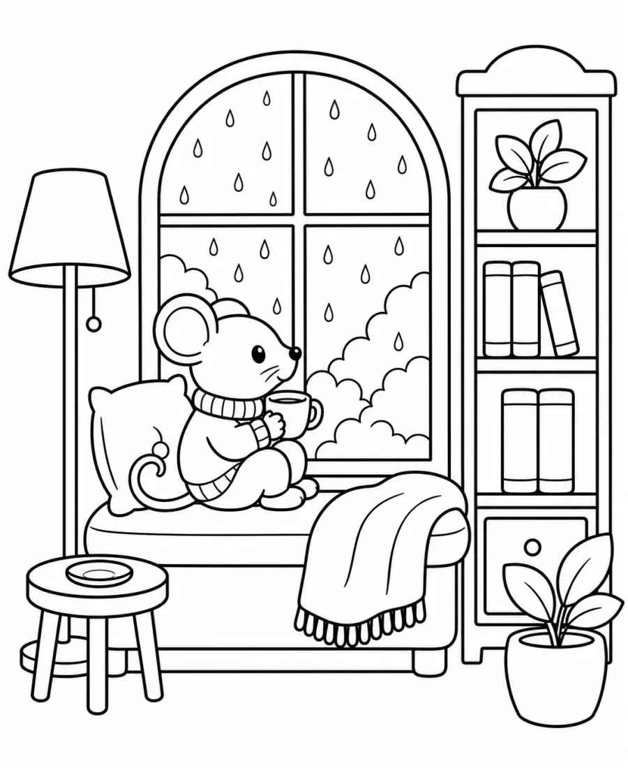 Bunny stargazing relaxing coloring page for adults printable PDF
