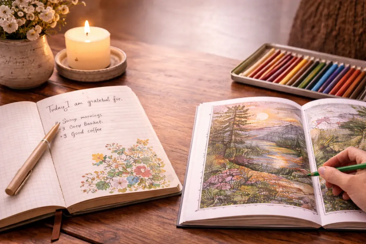 Gratitude journals vs adult coloring books for stress relief and relaxation