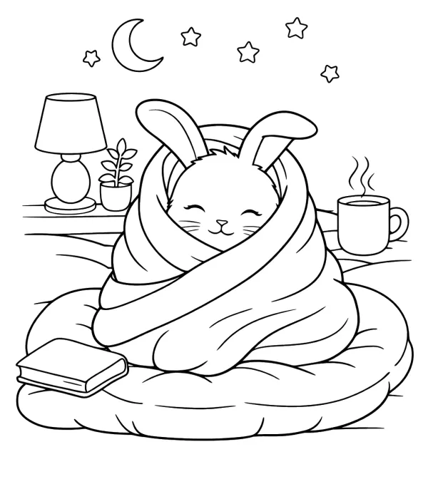 cozy coloring pages for adults cute bunny blanket coloring page printable cozy relaxing animal coloring for adults