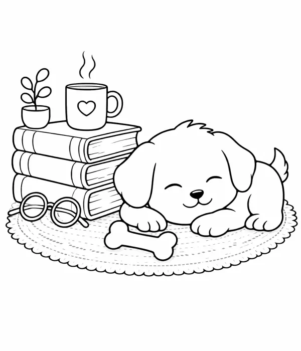 cozy coloring pages for adults puppy with books coloring page printable cozy relaxing study scene coloring pages for adults
