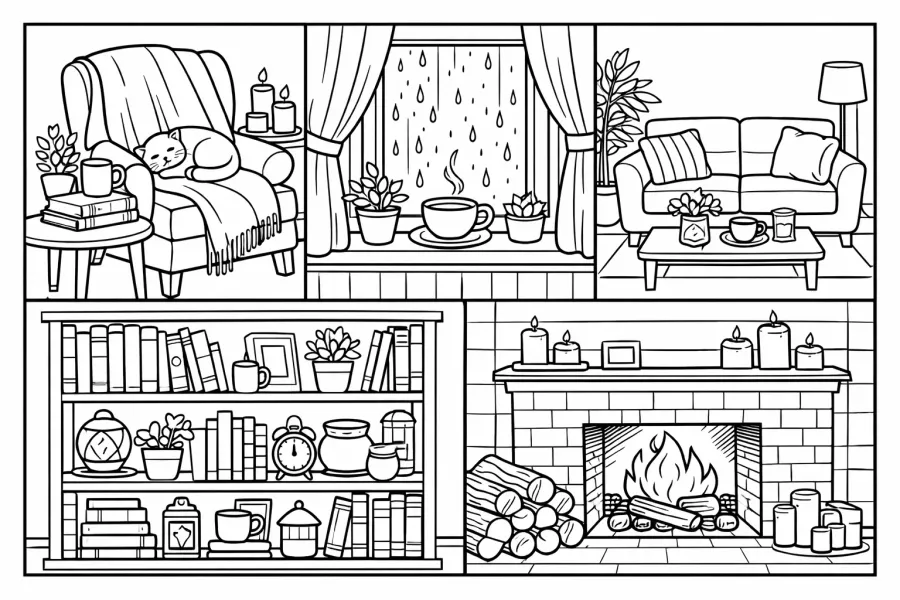 free printable cozy home coloring page for adults