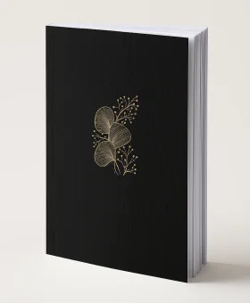 Minimal Black Notes cover — matte black with a small gold emblem