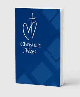Christian Prayer Journal cover — navy blue Christian symbol on a geometric background