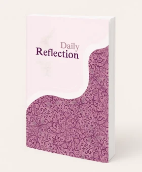 Daily Reflection Journal cover — soft pink with floral accents and purple curved pattern