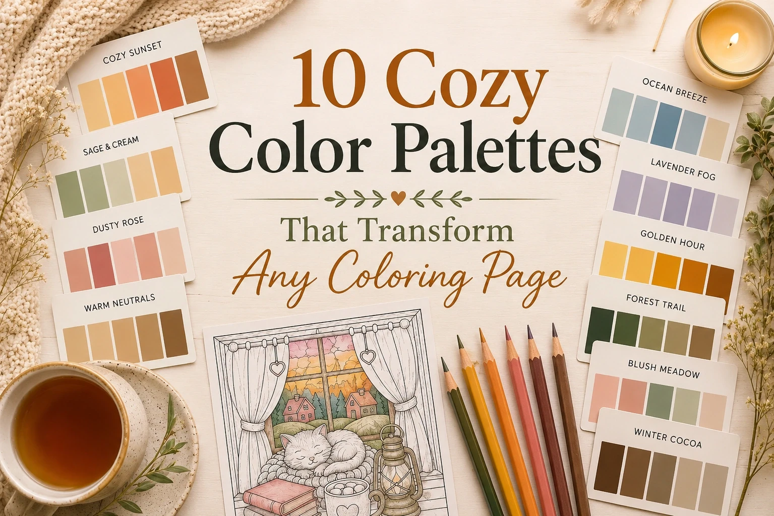 Cozy color palettes for adult coloring pages