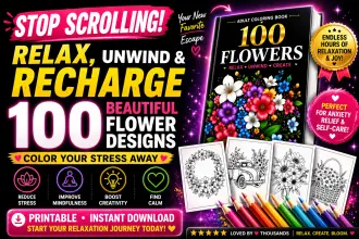 100 Flowers Adult Coloring Book
