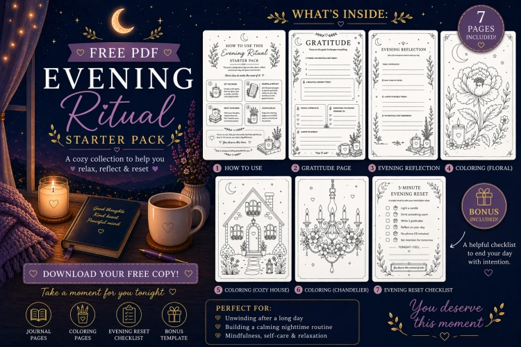 Free Evening Ritual Starter Pack printable PDF preview with 7 included pages