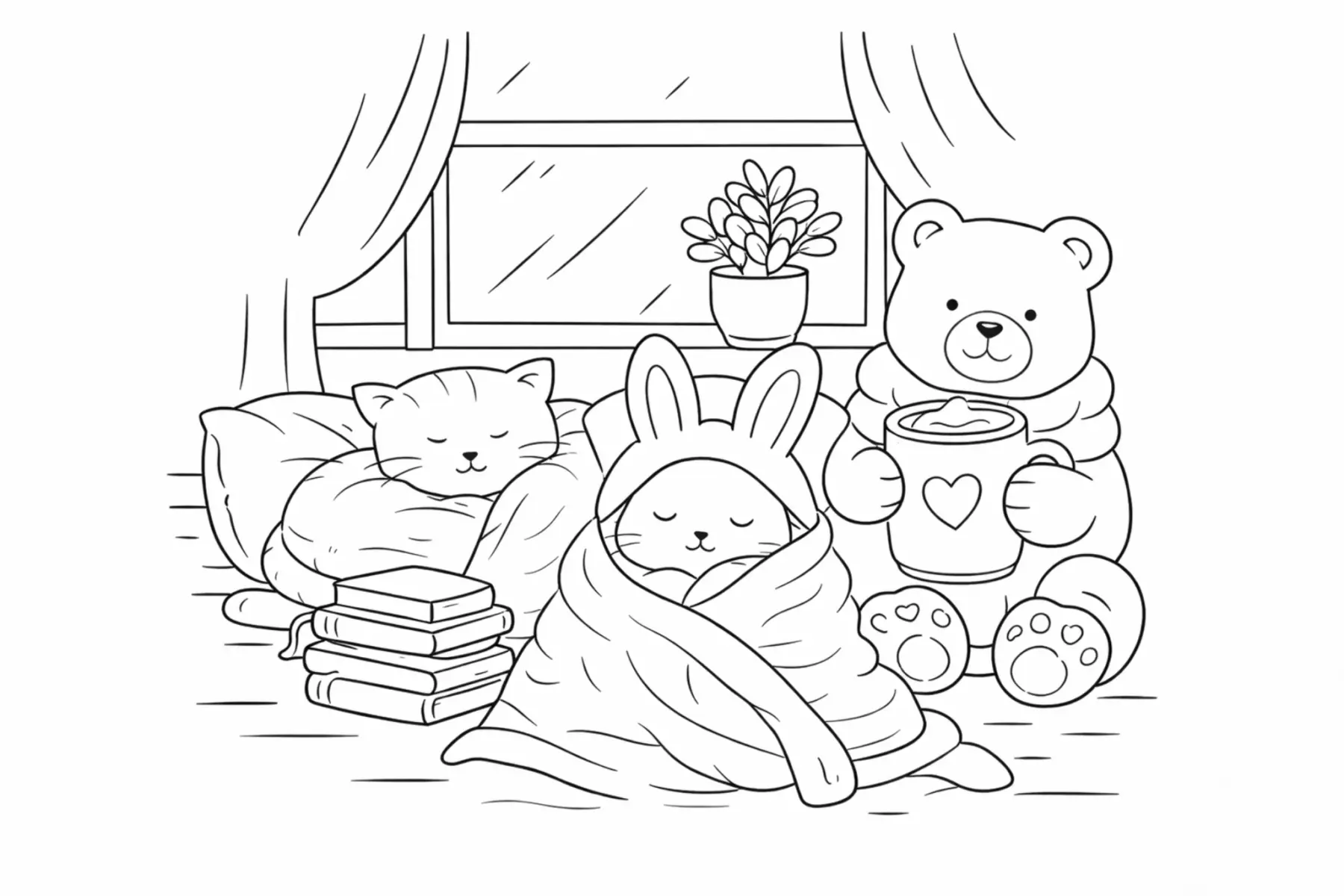 cozy animal coloring pages for relaxation