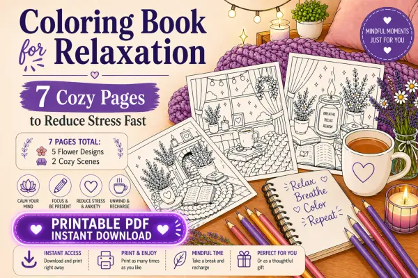 Coloring Book for Relaxation: 7 Cozy Pages to Reduce Stress Fast