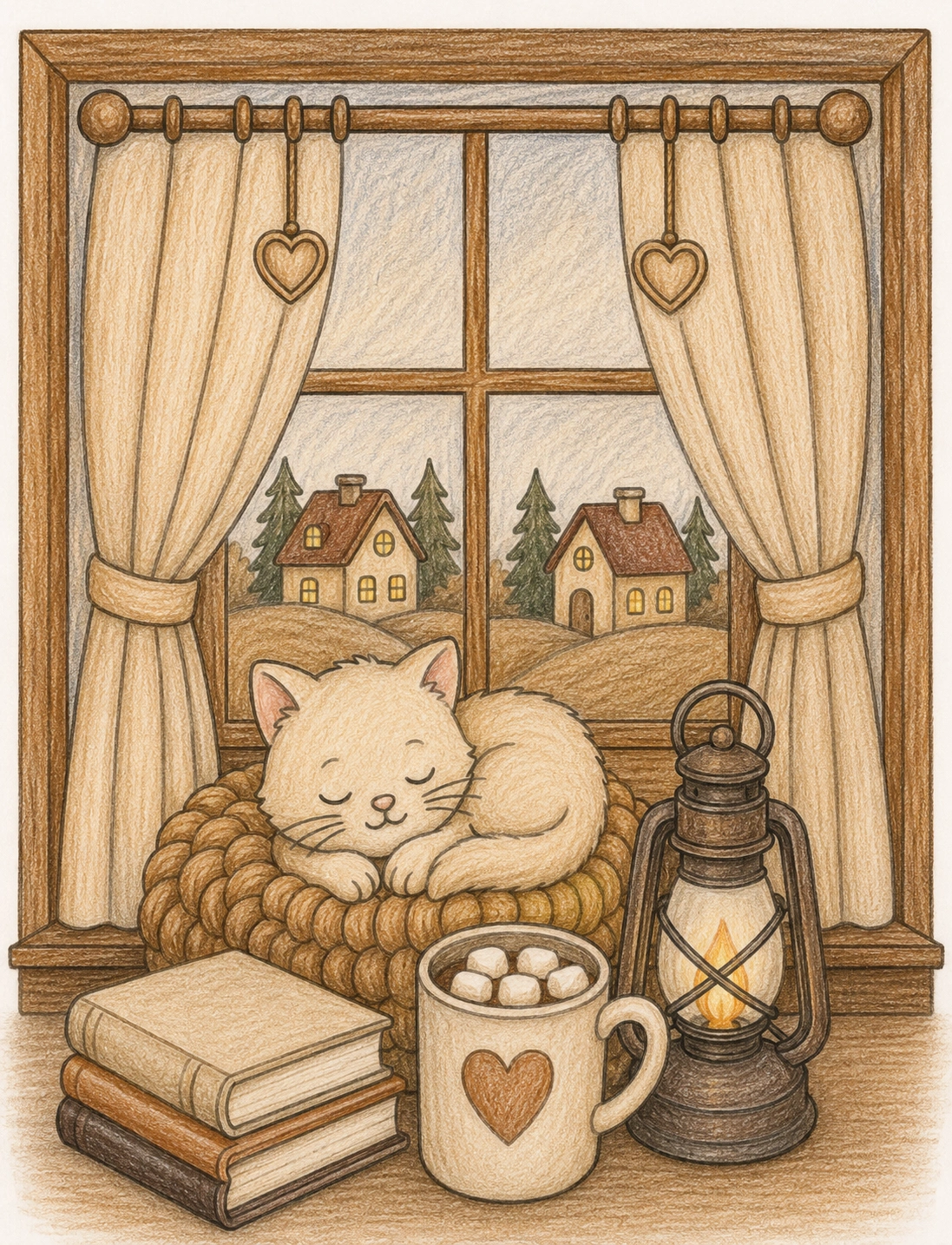 Cozy Coffee applied to cozy cat coloring page