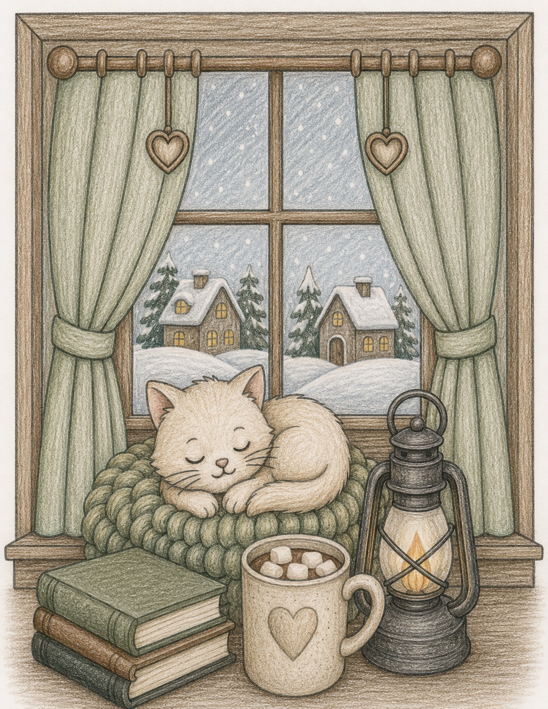 Forest Cottage applied to cozy cat coloring page