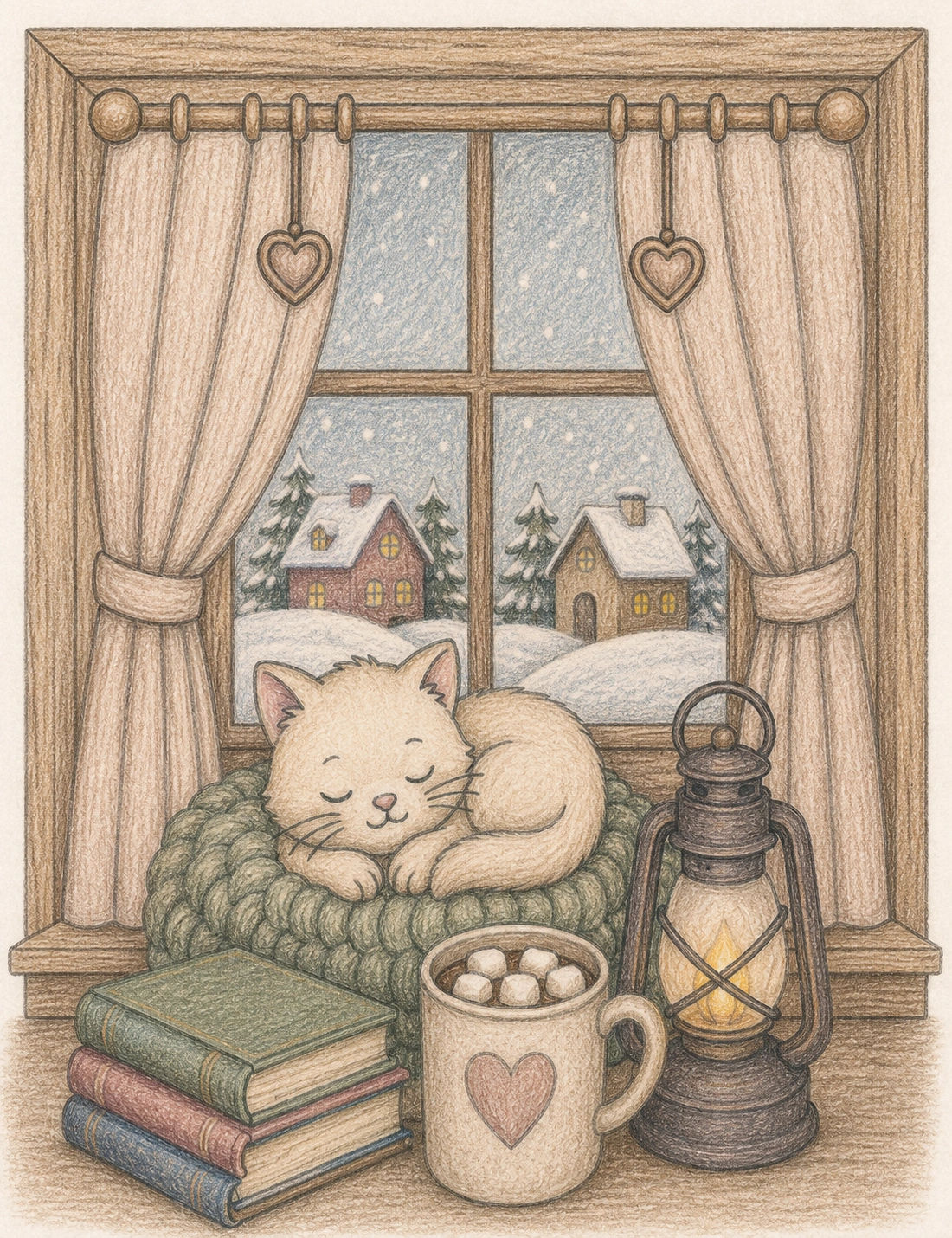 Vintage Cozy applied to cozy cat coloring page