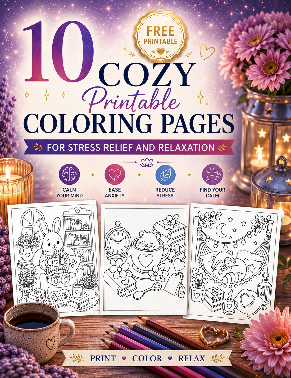 10 Free Cozy Coloring Pages PDF Cover